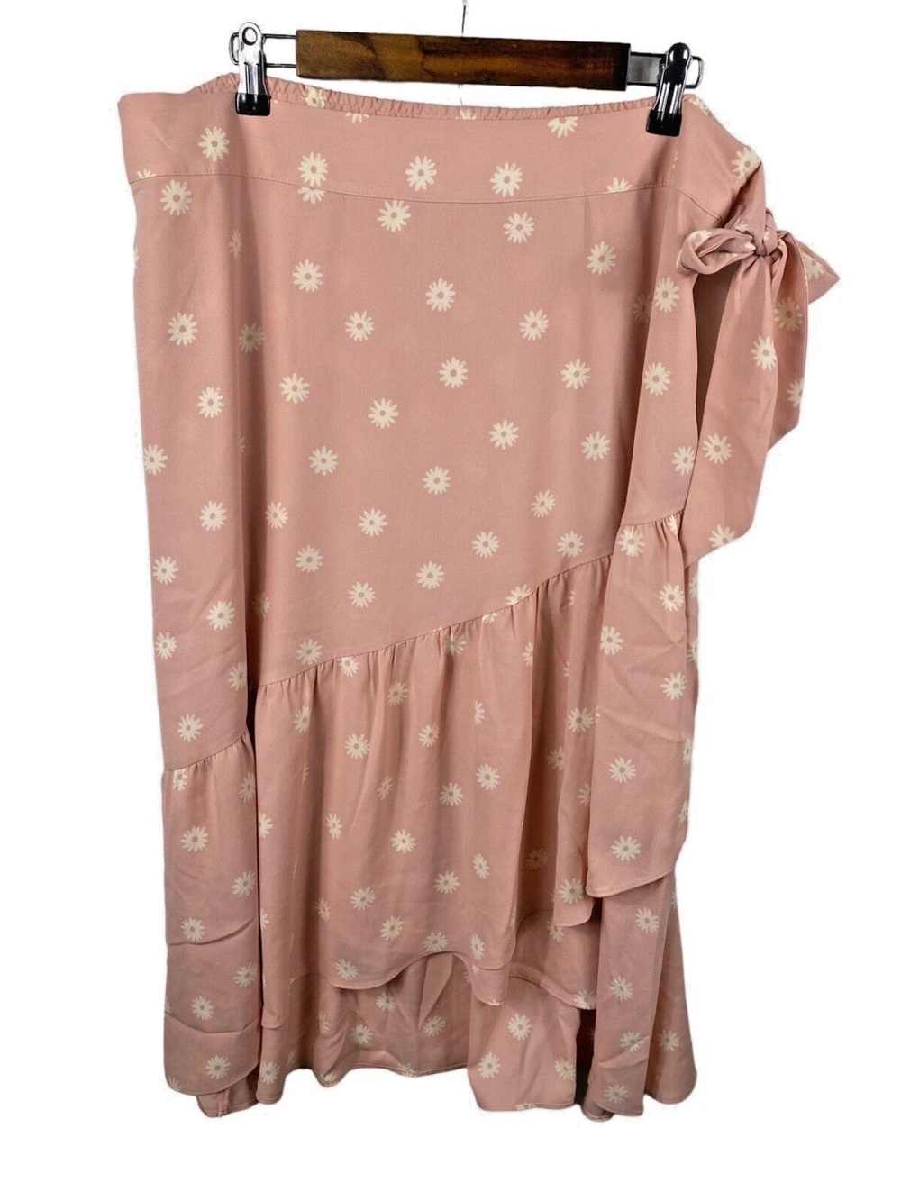 Dusty Pink Daisy Print Midi Skirt with Side Tie